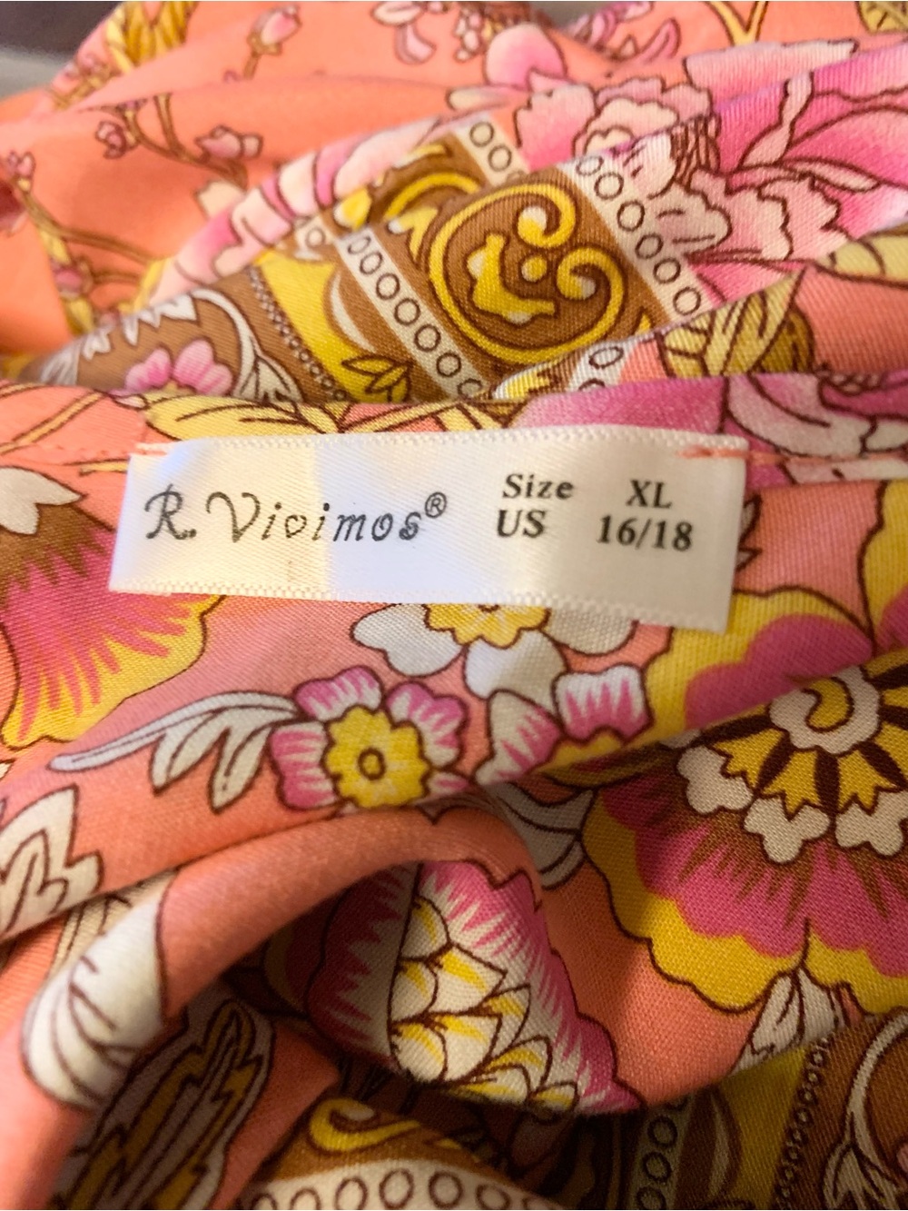 R. Vivimos Peach Long Sleeve Floral Print Retro V Neck Tassel Bohemian Dress - Picture 6 of 10